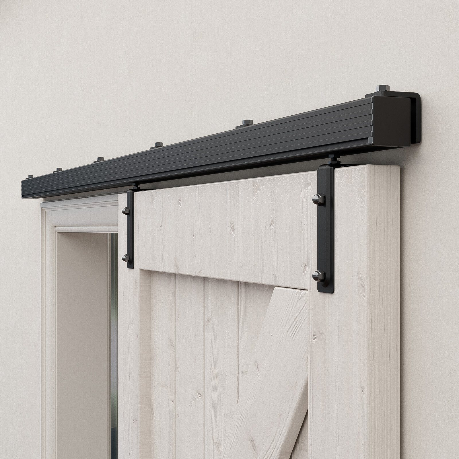 Box Rail Hardware Sliding Barn Door Track Aluminium Alloy Wall Mount Kit 6/6.6FT gallery
