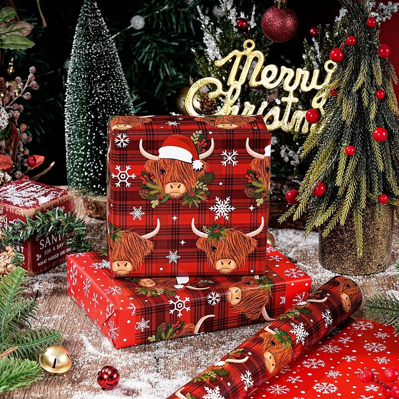 Reversible Highland Cow Christmas Wrapping Paper - Mini Roll - 17 Inch x 33 F... gallery