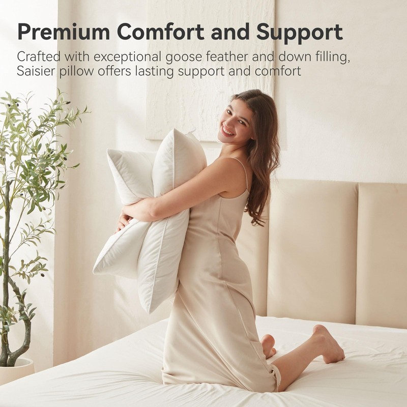 Saisier Goose Feather Down Pillows Standard Size Set of 1, Soft Pillows with ... gallery
