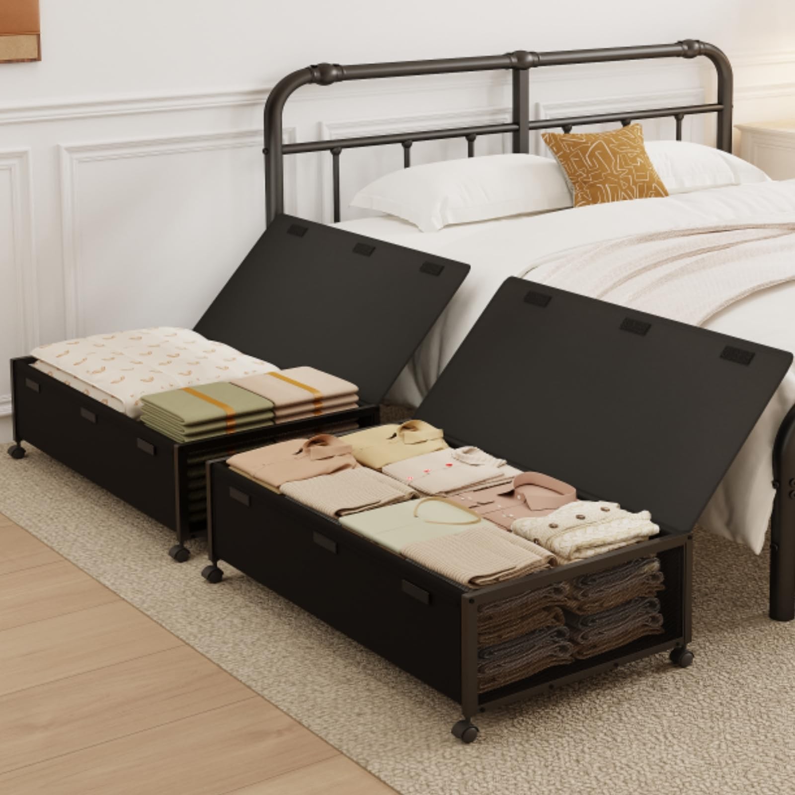 2 Pack Under the Bed Storage Containers,10 inch Height Under Bed Shoe Storage... gallery