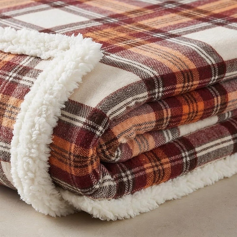 Reversible Sherpa Fleece Throw Blanket Plaid Couch Decor Cozy Soft Warm New gallery
