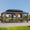The Horizon Permanent Hardtop Gazebo 12' x 20' w/ 4 LED Lights, Wood-Looking gallery