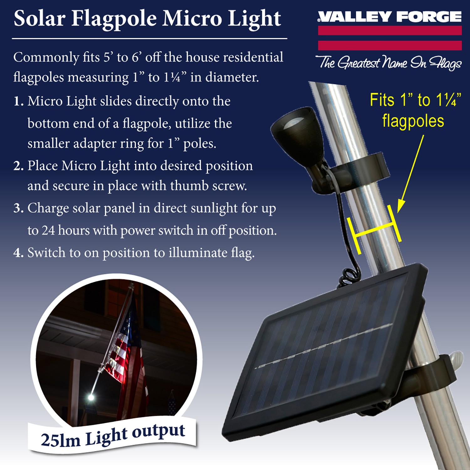 Valley Forge FPML-1 25 lm. Solar Flagpole Micro LED Light 6.75 L in. gallery