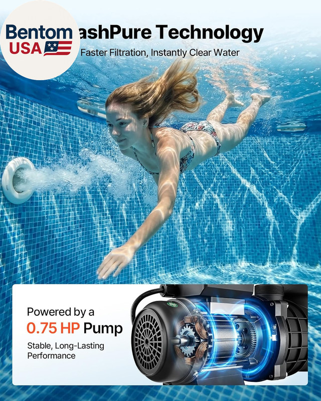 Flashpure Sand Filter Pump, 14 in for above Ground Pool, 0.75 HP 3500 GPH, Swimm gallery