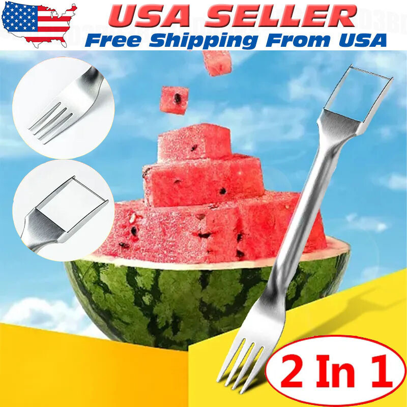 Watermelon Slicer Cutter 2-in-1 Fork Stainless Steel Fruit Cutting Artifact Tool gallery