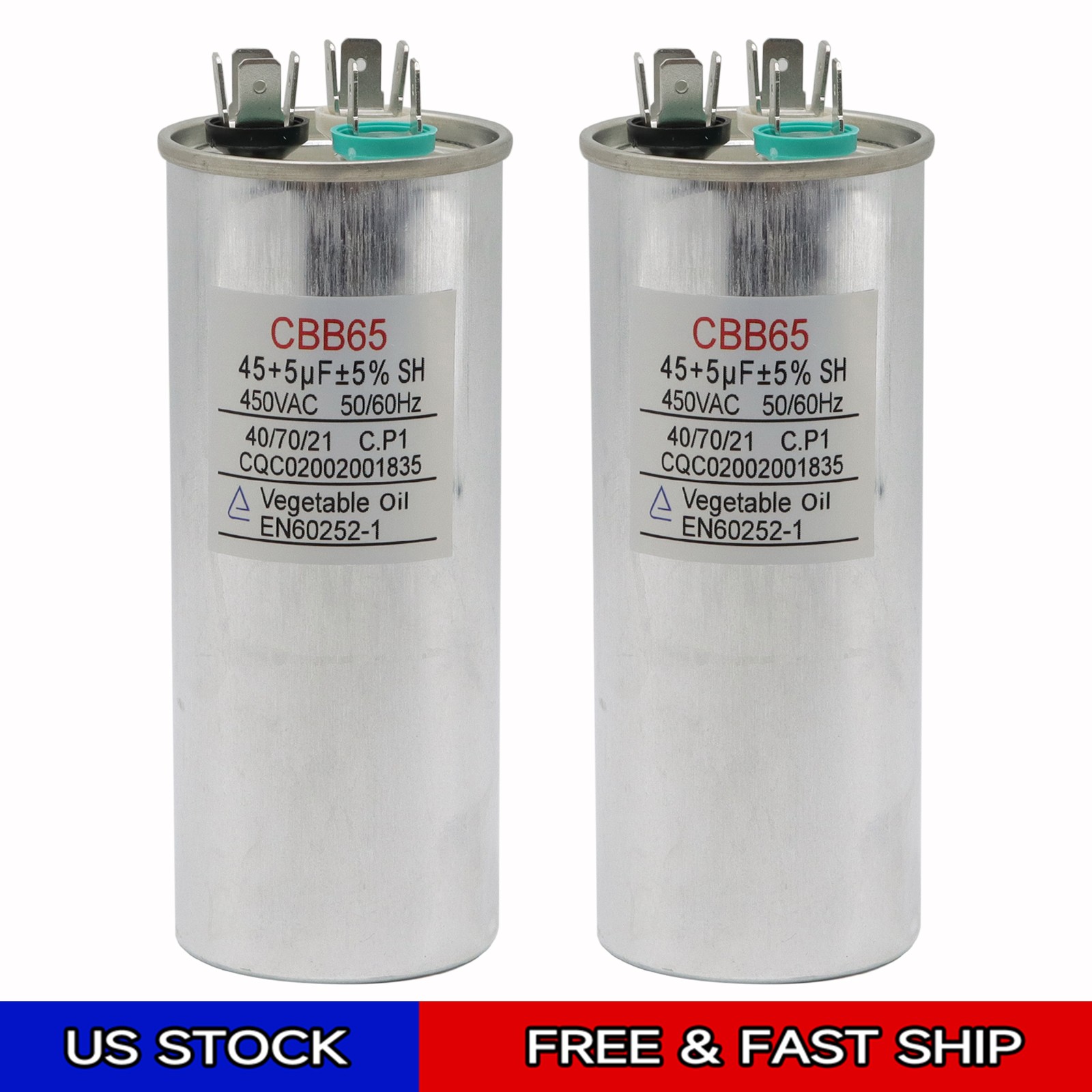 45+5 uF MFD 370-440 V AC High Quality Motor Dual Run Capacitor CBB65 - 2Pack gallery