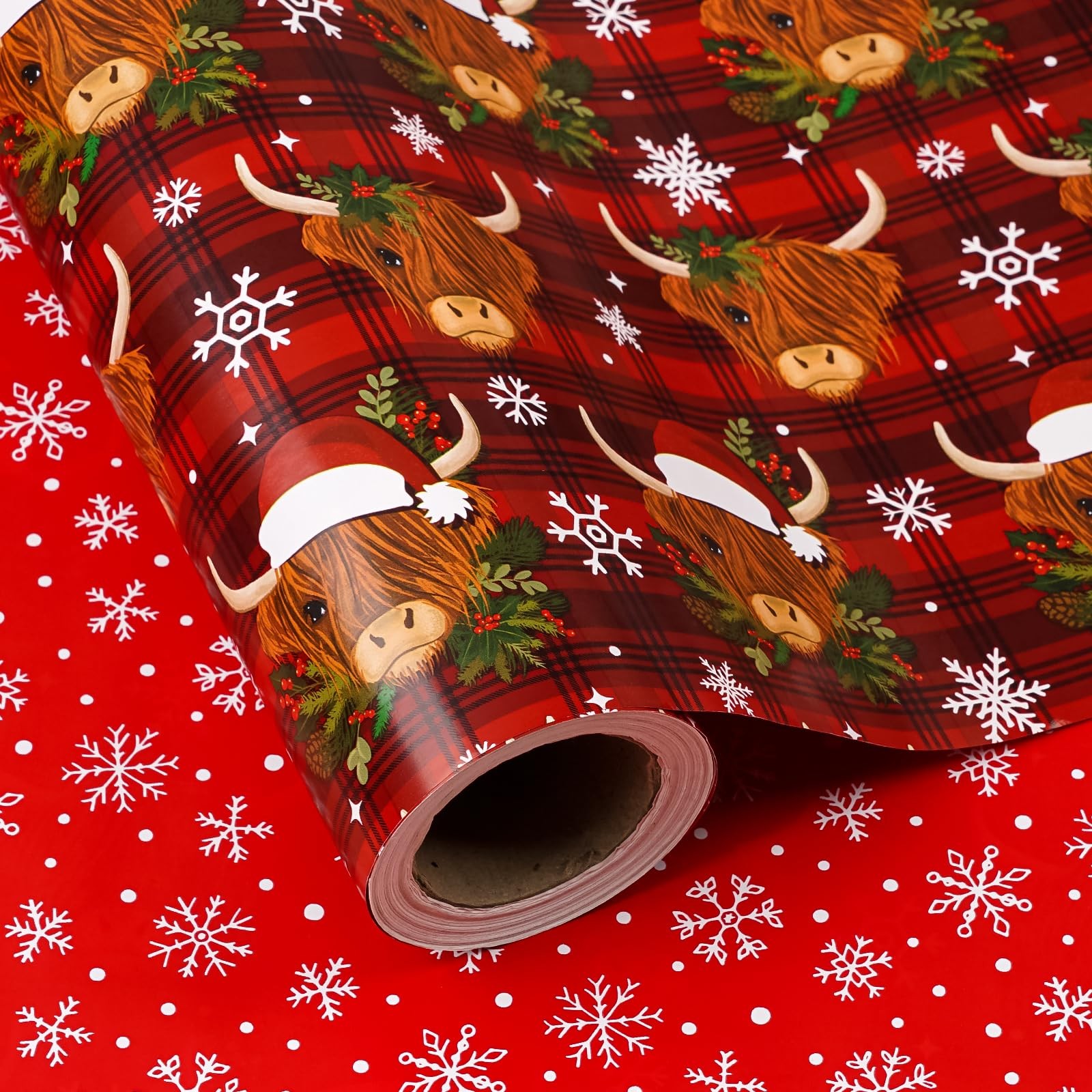 Reversible Highland Cow Christmas Wrapping Paper - Mini Roll - 17 Inch x 33 F... gallery