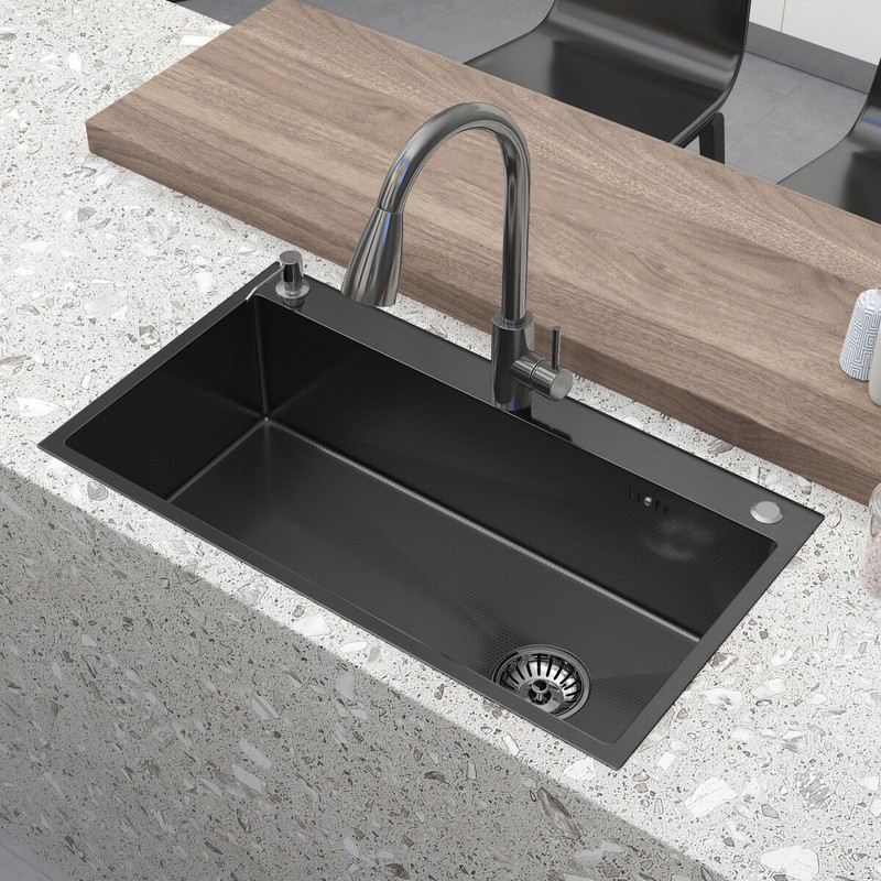Black Kitchen Sink Stainless Steel Drop In Sinks Top Mount 28"30"32" Single Bowl gallery