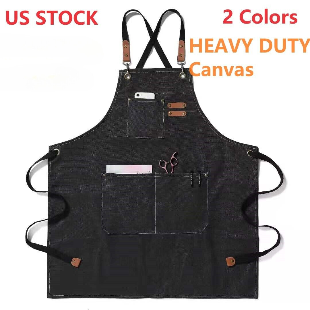 HEAVY DUTY Canvas Kitchen Chef Cooking Apron Cross-Back Adjustable Bib Work BBQ gallery