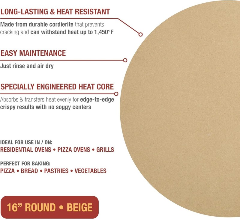 Premium 16-Inch Round Pizza Stone with Even Heat Distribution for Perfect Baking gallery