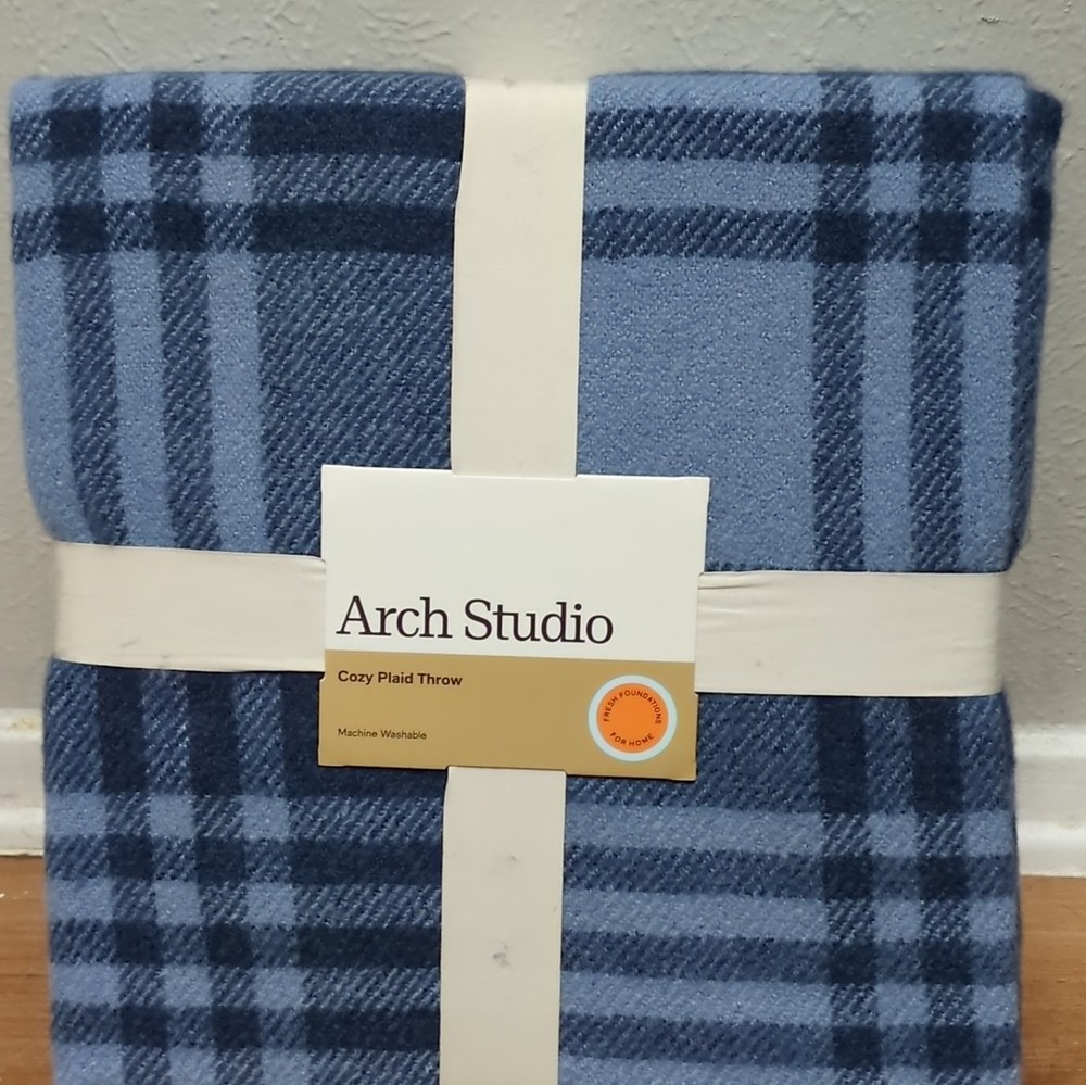 Arch Studio Cozy Plaid Throw Blanket Blue 50 x 60 in 100% Polyester Washable