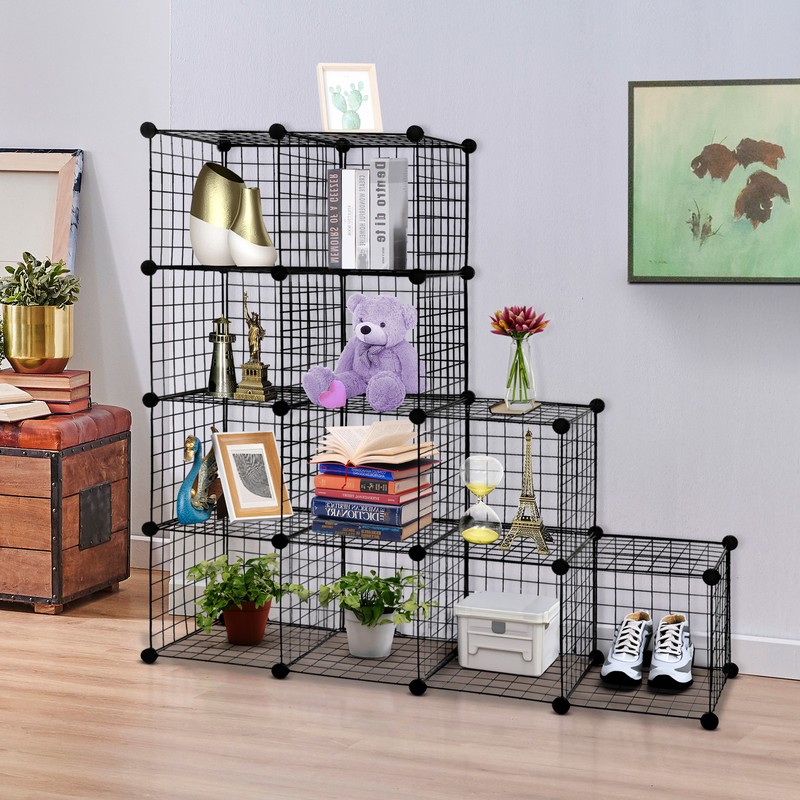 Wire Cube Storage Organizer Shelving 12-Cube Wire Shelves Rack Modular Bookshelf gallery