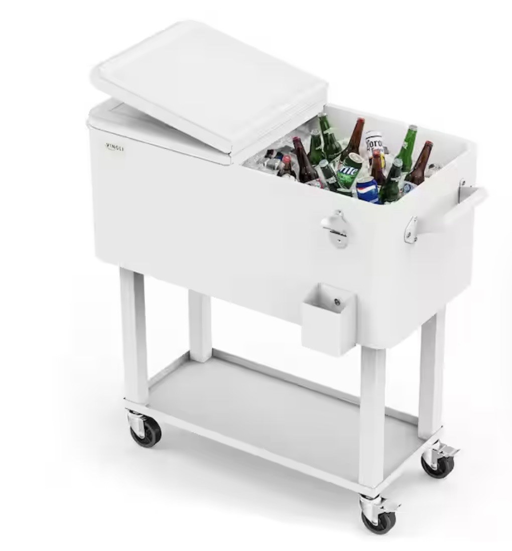 VINGLI 80 Qt White Rolling Party Cooler, Bottle Opener, 100 Cans/55 Bottles gallery
