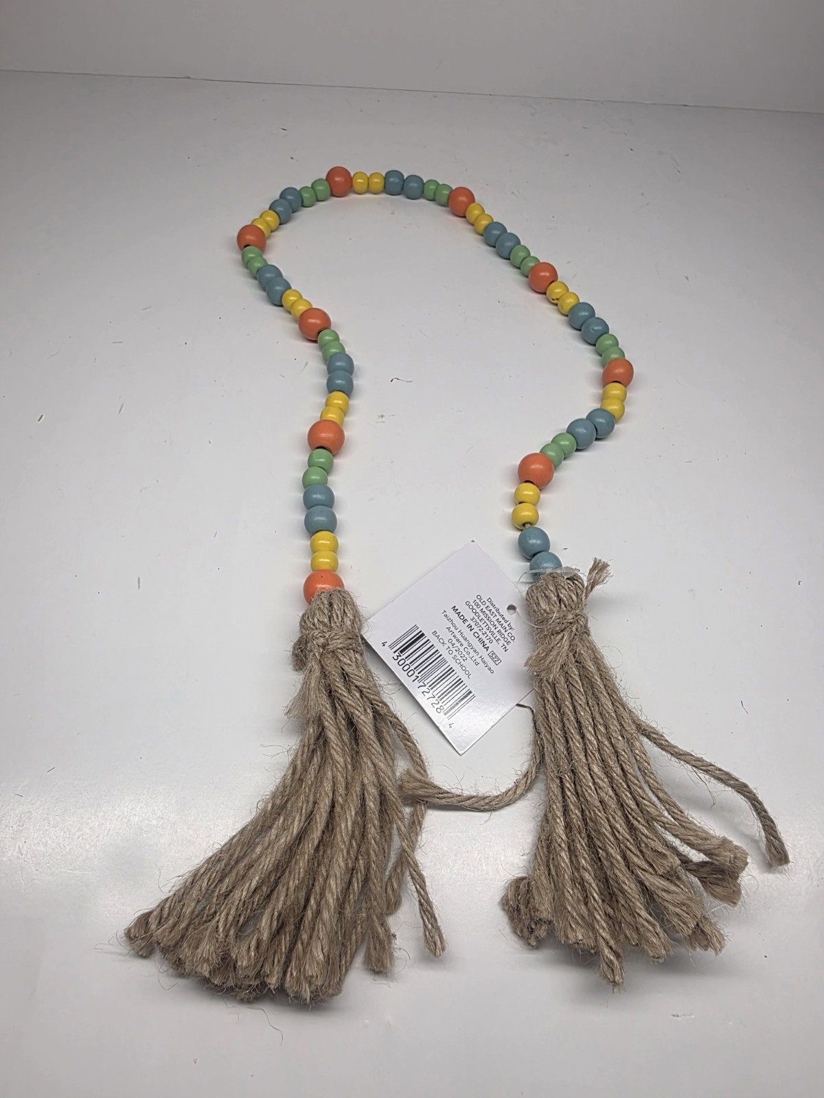 True Living 32" Long Decorative Wood Bead Strand With Tassels - Multicolor, NEW gallery