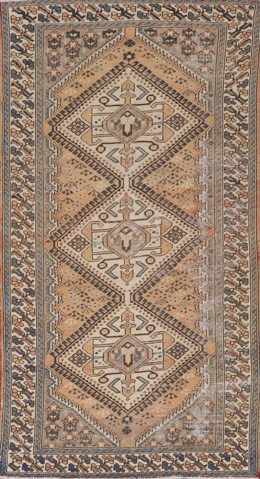 Vintage Light Rust/ Ivory Geometric Bakhtiari Area Rug 5'x10' Wool Handmade Rug gallery