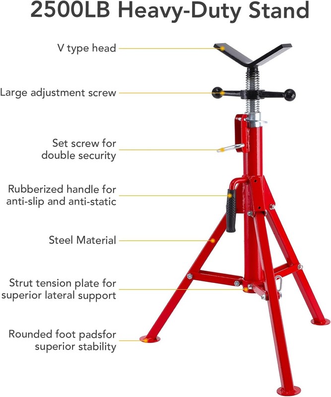 V-Head Pipe Stand Folding Tripod Jack 28"-52" Height 1/8“-12" 2500LBS Steel Red gallery