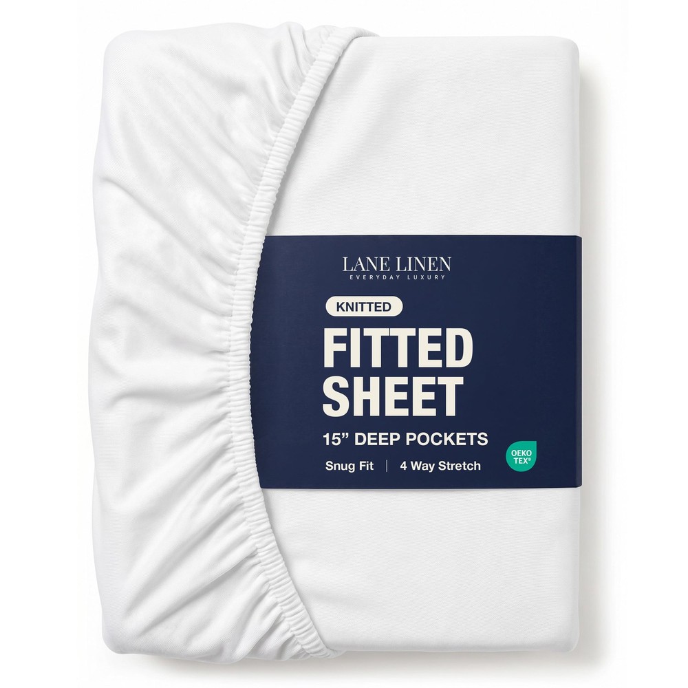 White Fitted Full - Stretchable Jersey Knit Fabric - Snug Fit Upto 15" Deep P...