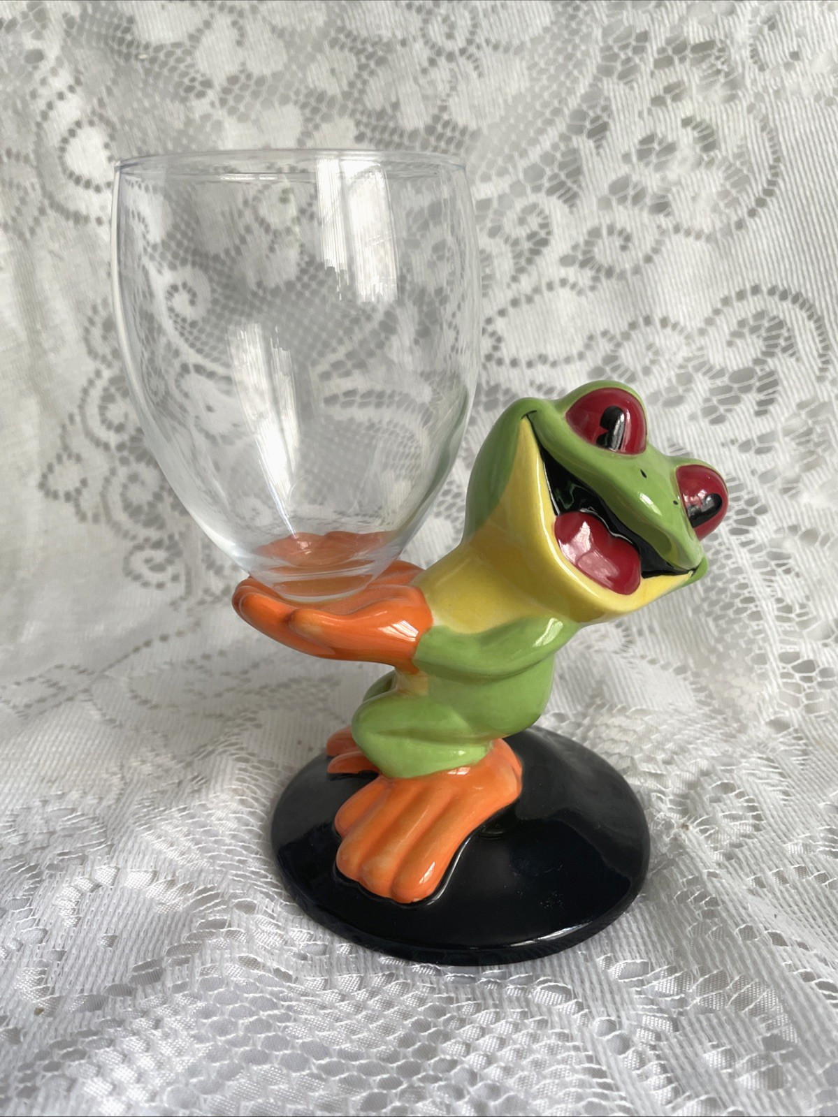 Rainforest Cafe Cha Cha Tree Frog Wine Glass Ceramic Goblet 6” Whimsical gallery