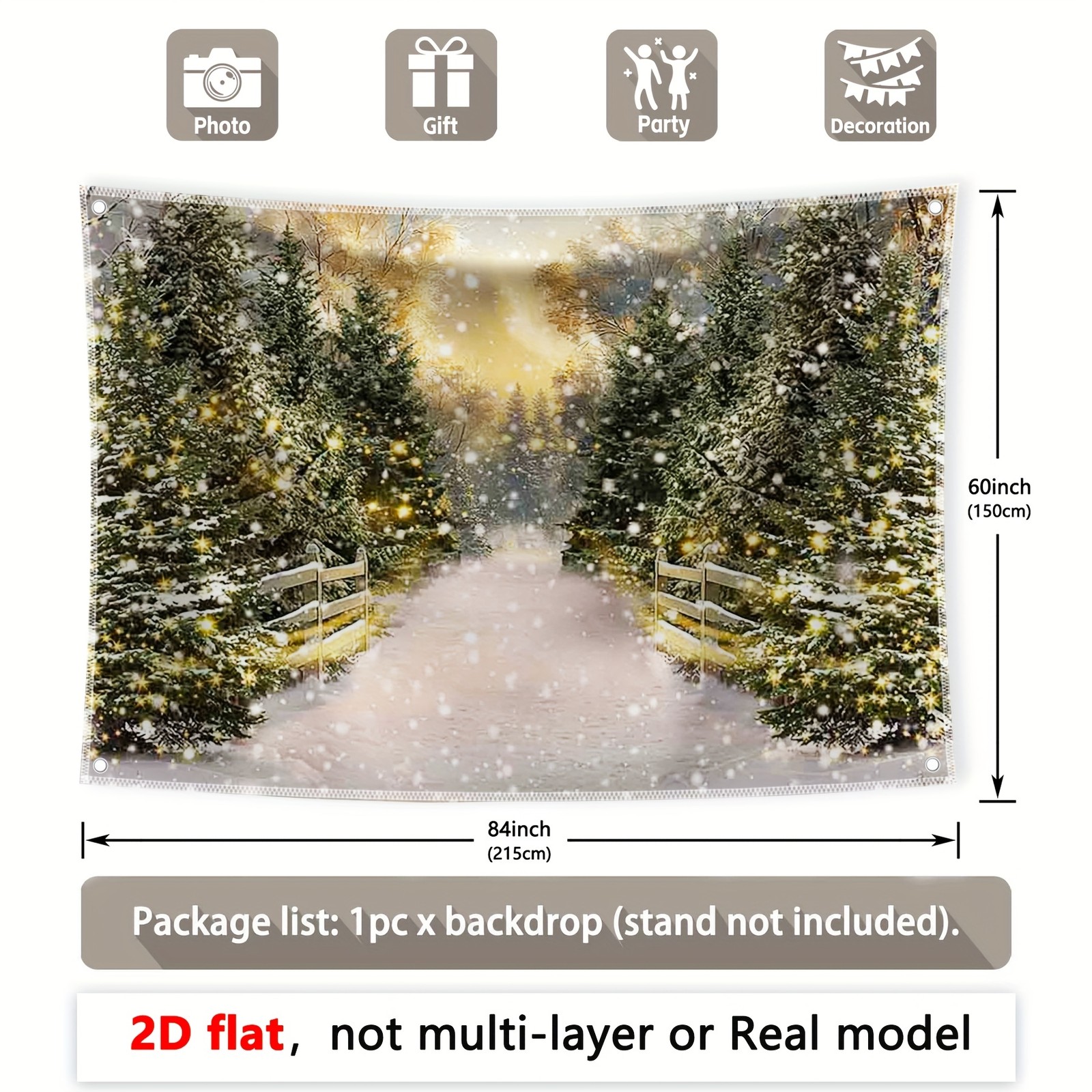 2D Flat, Not Multi-Layer or Real Model, 1pc, 7x5ft8x6ft10x8ft, Winter Christmas gallery
