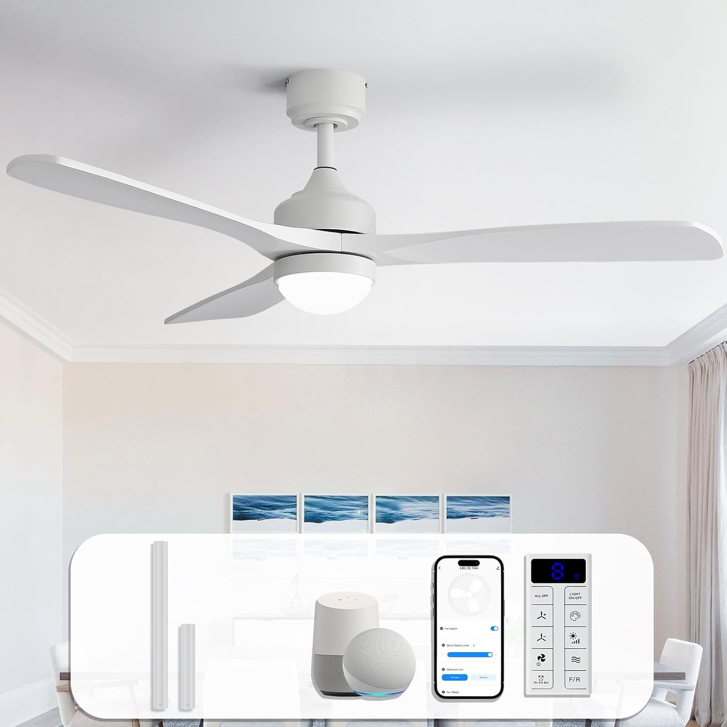Sofucor 52" Smart Wood Ceiling Fans Lights, Flush Mount & Downrod Mount, 3 Wood gallery