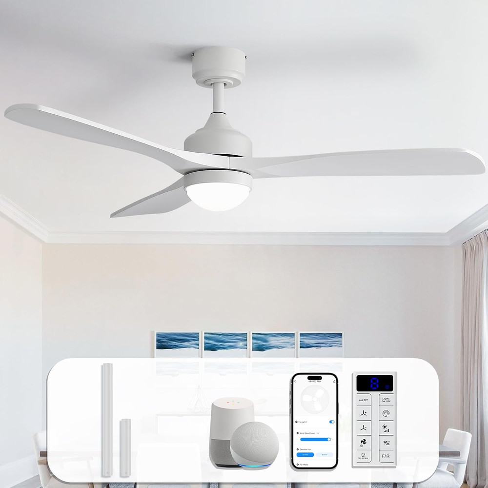 Sofucor 52" Smart Wood Ceiling Fans Lights, Flush Mount & Downrod Mount, 3 Wood