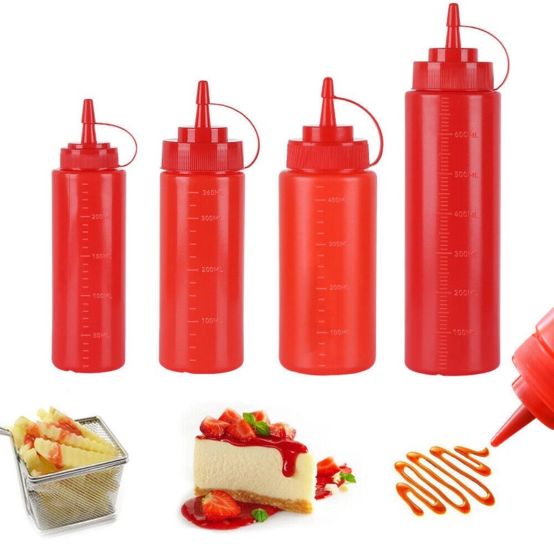 PLASTIC SAUCE BOTTLE SQUEEZE BOTTLES CONDIMENT DISPENSER KITCHEN BULK gallery