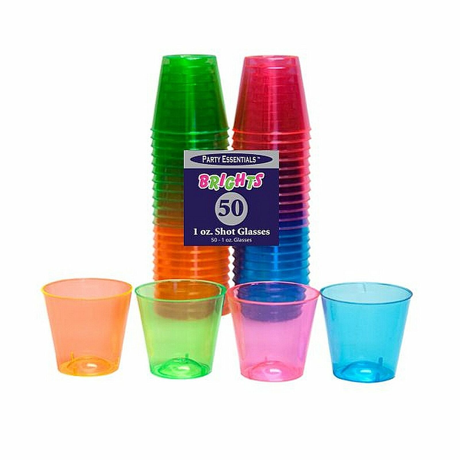 Party Essentials Hard Plastic 1-Ounce Shot Glasses, 50-Count, Assorted Neon gallery