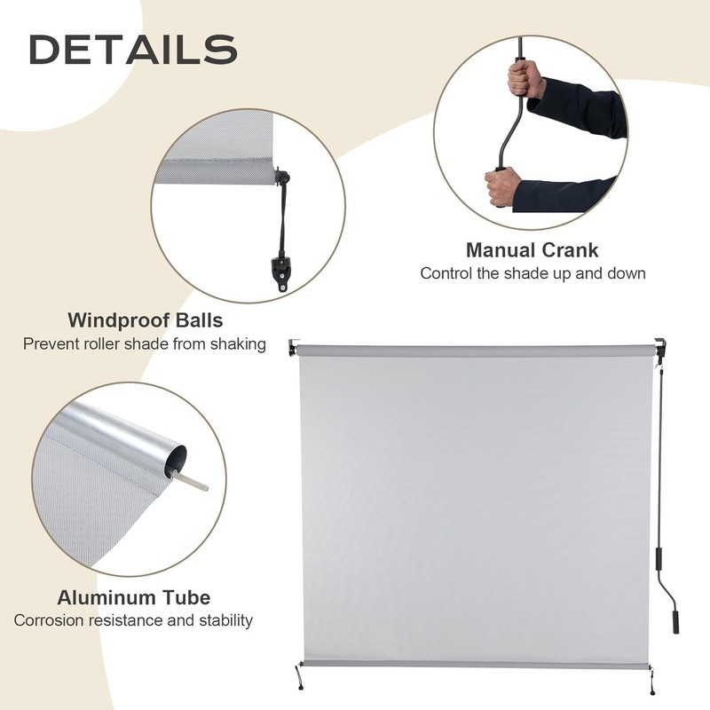 5% Openness Cordless Solar Fabric Roller Shade, 10'W x 8'H Sun Shade for Outdoor gallery