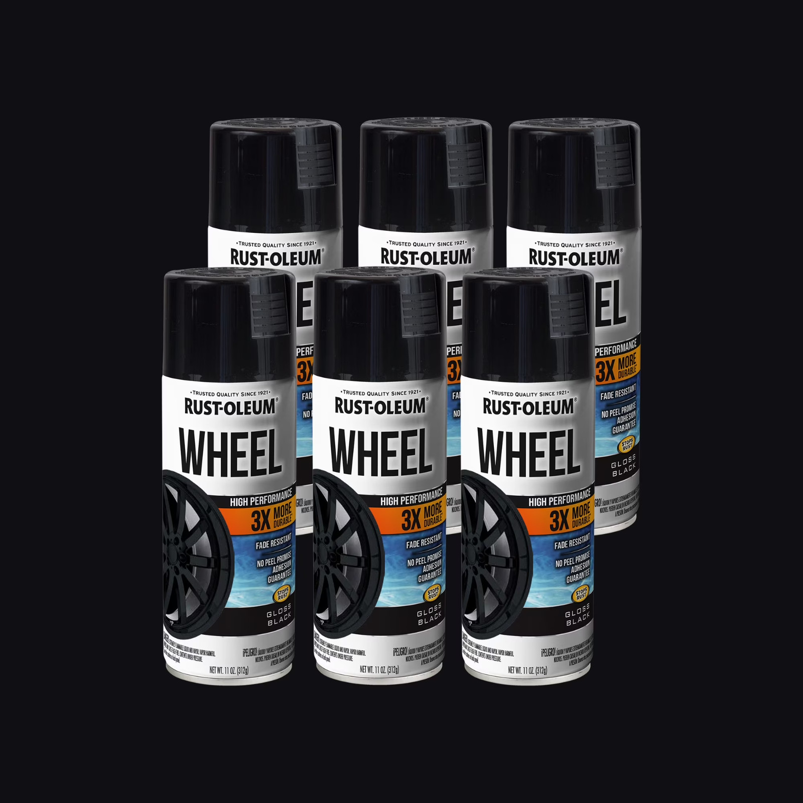 6 Pack, Black, Rust-Oleum Automotive Wheel 3X Gloss Spray Paint-368076, 11 oz gallery