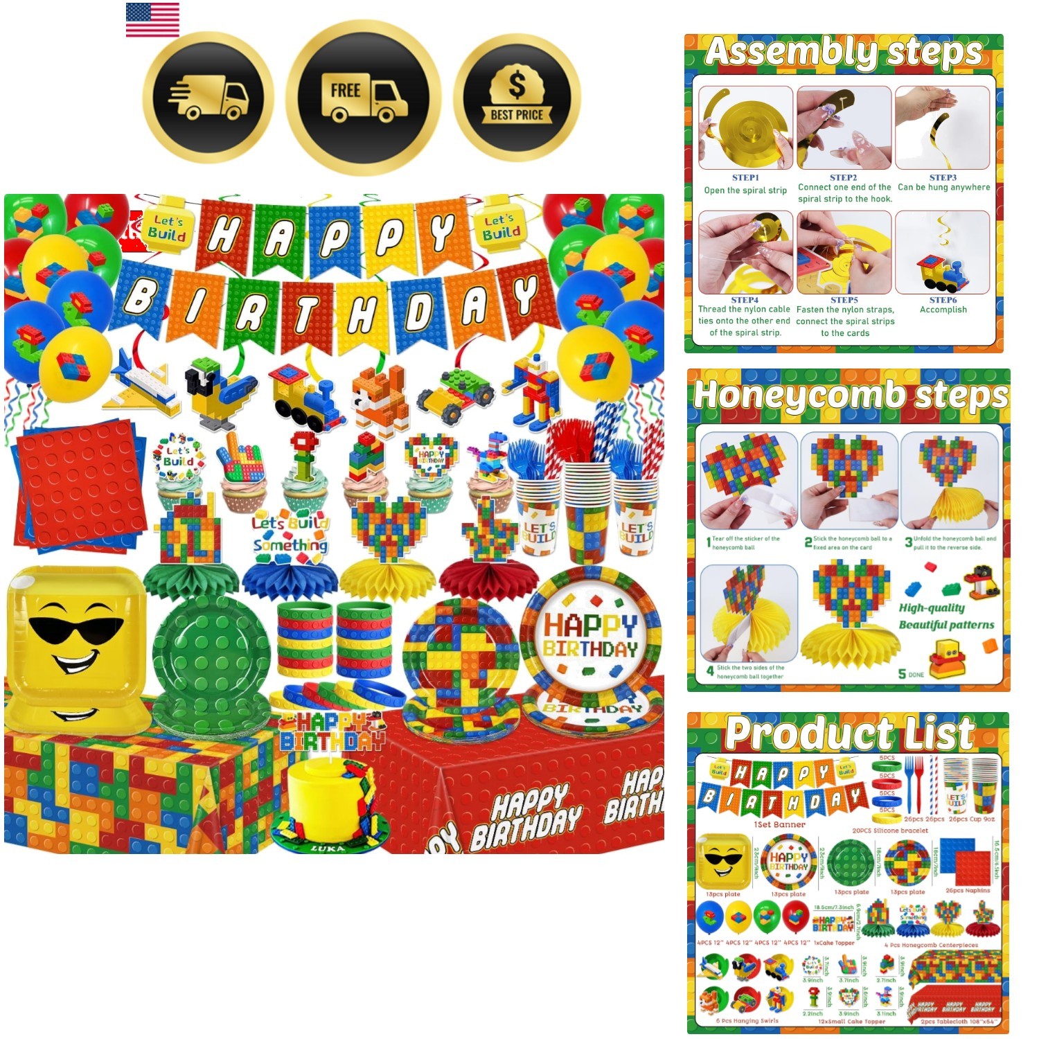 224Pcs Building Block Birthday Decorations, ALL-IN-1 Colorful Blocks Plates a... gallery