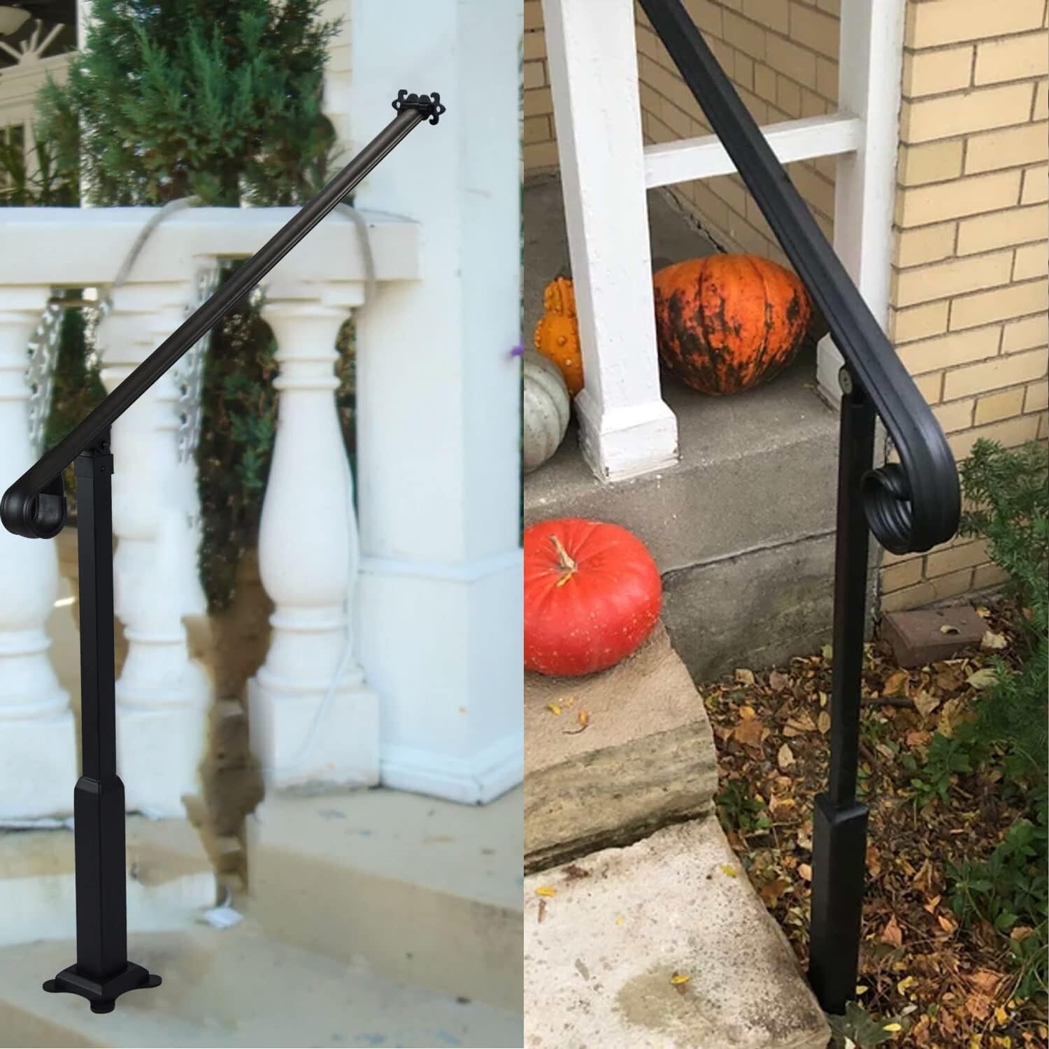 Step Handrail Fit 1-2 Steps Wall-to-Floor Mounted Wrought Iron Handrail gallery