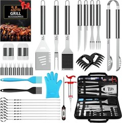 Comprehensive 35-Piece Grill Set,Stainless Steel BBQ Tools with Thermometer &Mat