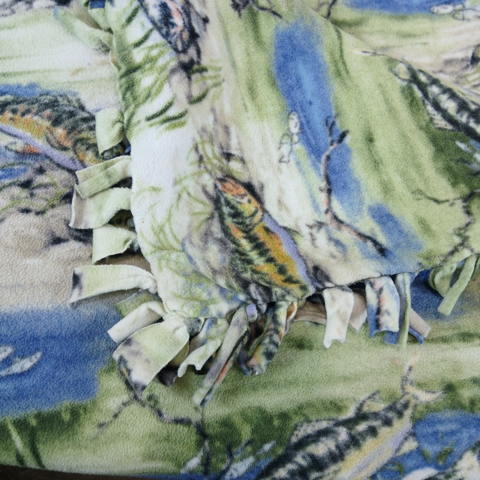 FISHING PATTERN DOUBLE SIDED HAND TIE FLEECE ANTI PILL THROW BLANKET 48 X 92 BIG gallery