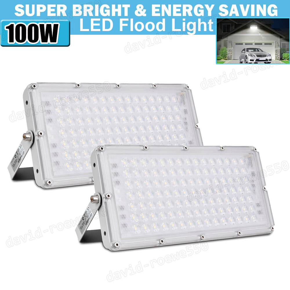 2X 100 Watt Bright LED Flood Light Cool White Outdoor Spotlight Garden Yard Lamp gallery