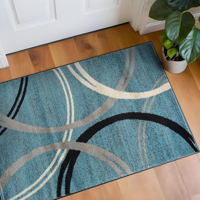 Blue Rectangular Area Rug 2 7 X 4 Soft Durable Polypropylene For Indoor Use gallery