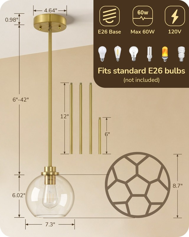 3 Pack Pendant Lights Kitchen Island,Modern Gold Hanging Light Fixture Metal Rod gallery