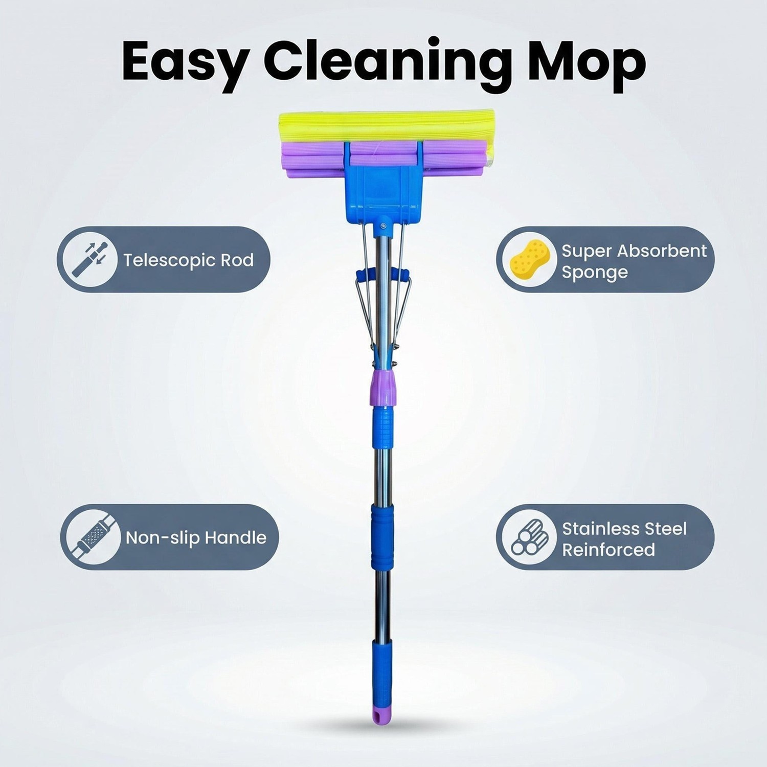 Sponge Mop with Extendable Stainless Steel Handle Absorbent for Bathroom Kitchen gallery