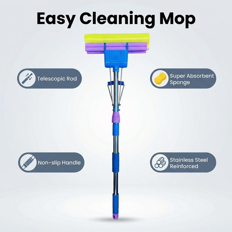 Sponge Mop with Extendable Stainless Steel Handle Absorbent for Bathroom Kitchen gallery