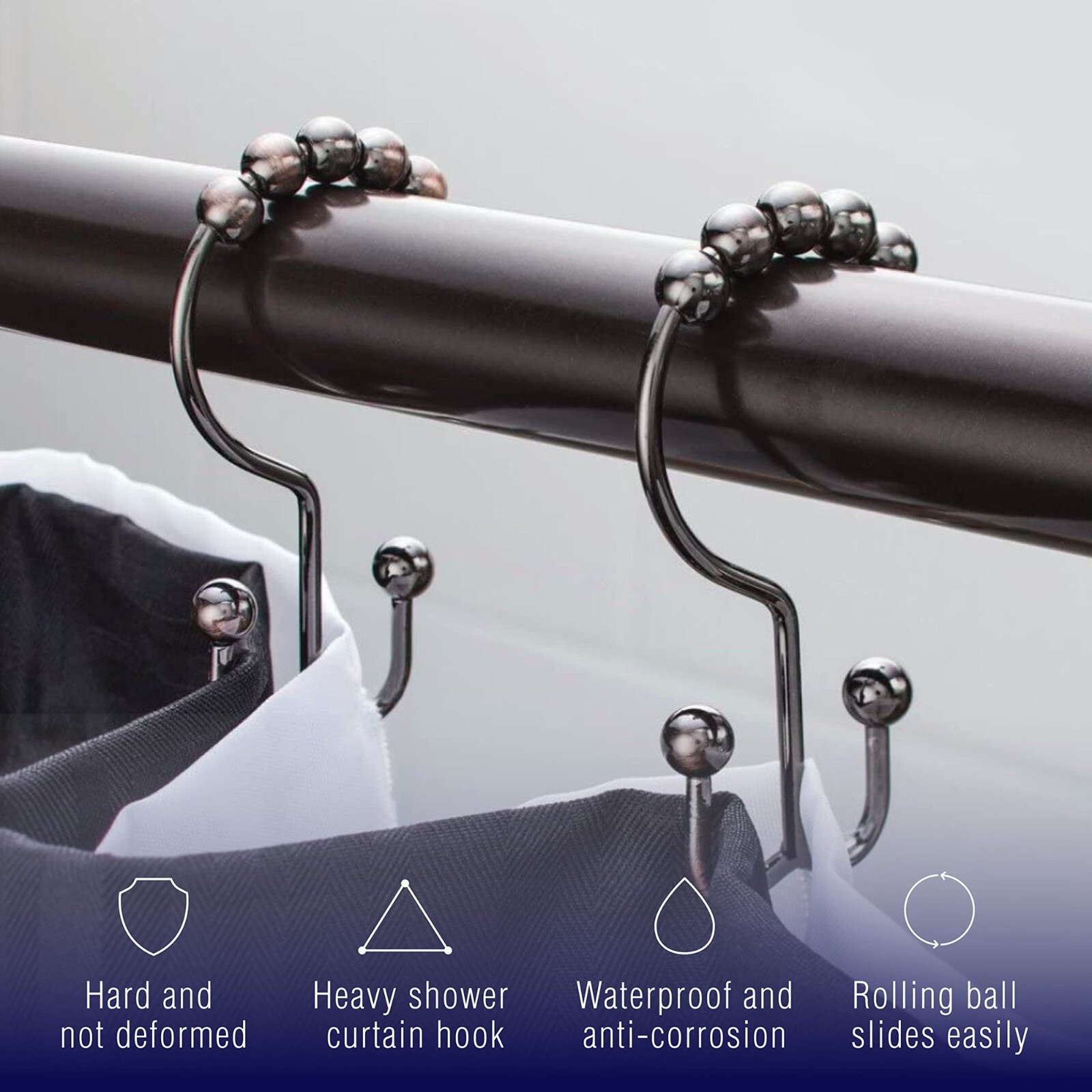12 Pack Metal Shower Curtain HOOKS RINGS Double Glide Roller Set Bronze gallery