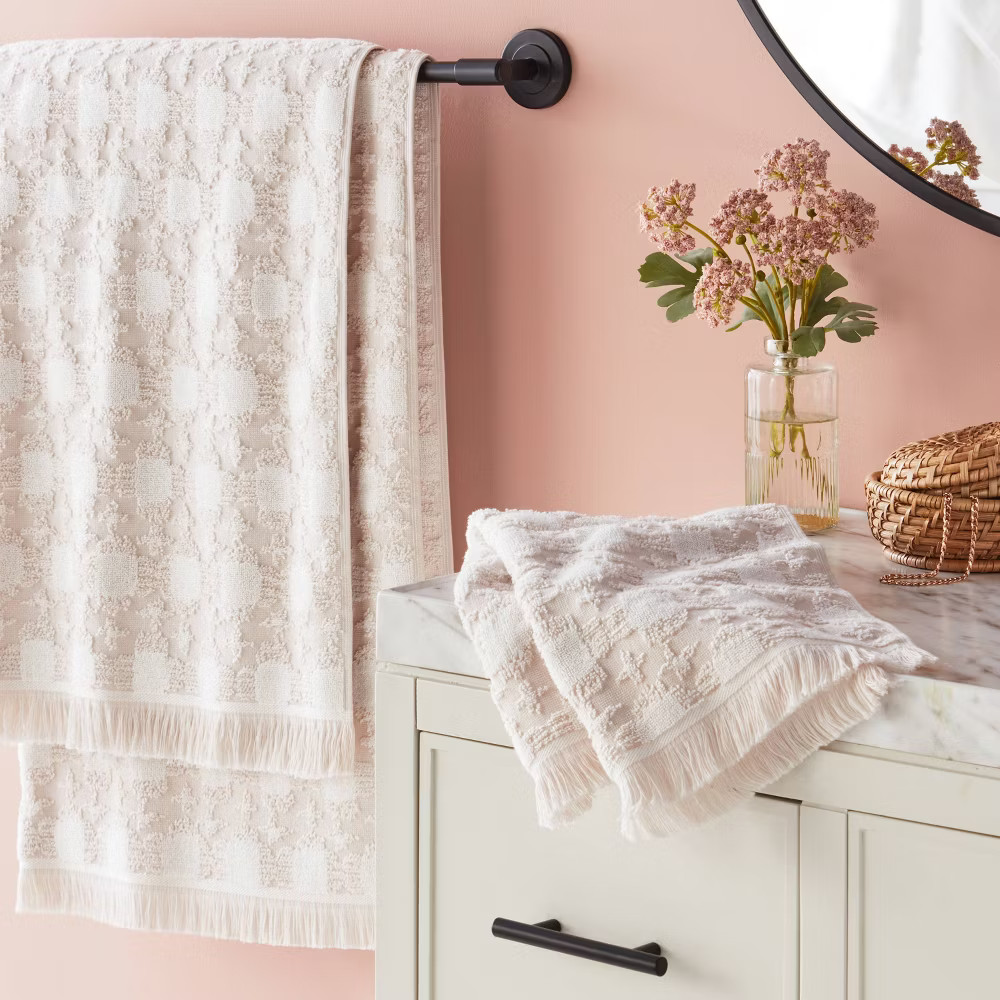 2pc Boho Ikat Patterned Bath Towel Cream - Threshold gallery