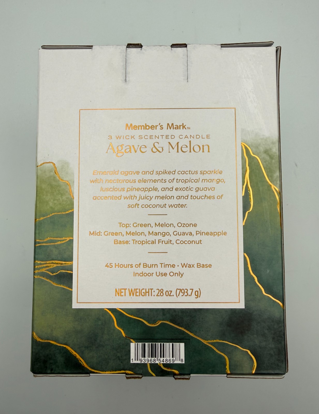 Member's Mark 3-Wick Ribbed Glass Candle, Agave & Melon, 28 oz. gallery