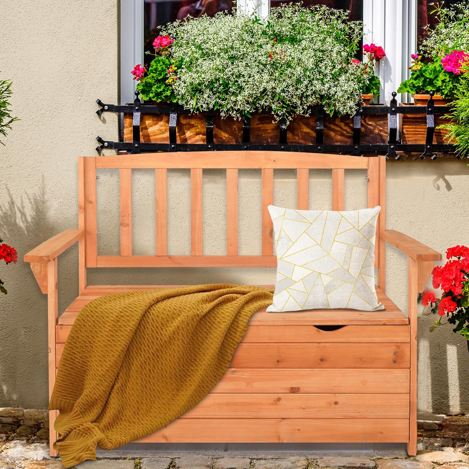 Storage Bench Deck Box for Patio Furniture Outdoor Seating to Store Garden Tools gallery