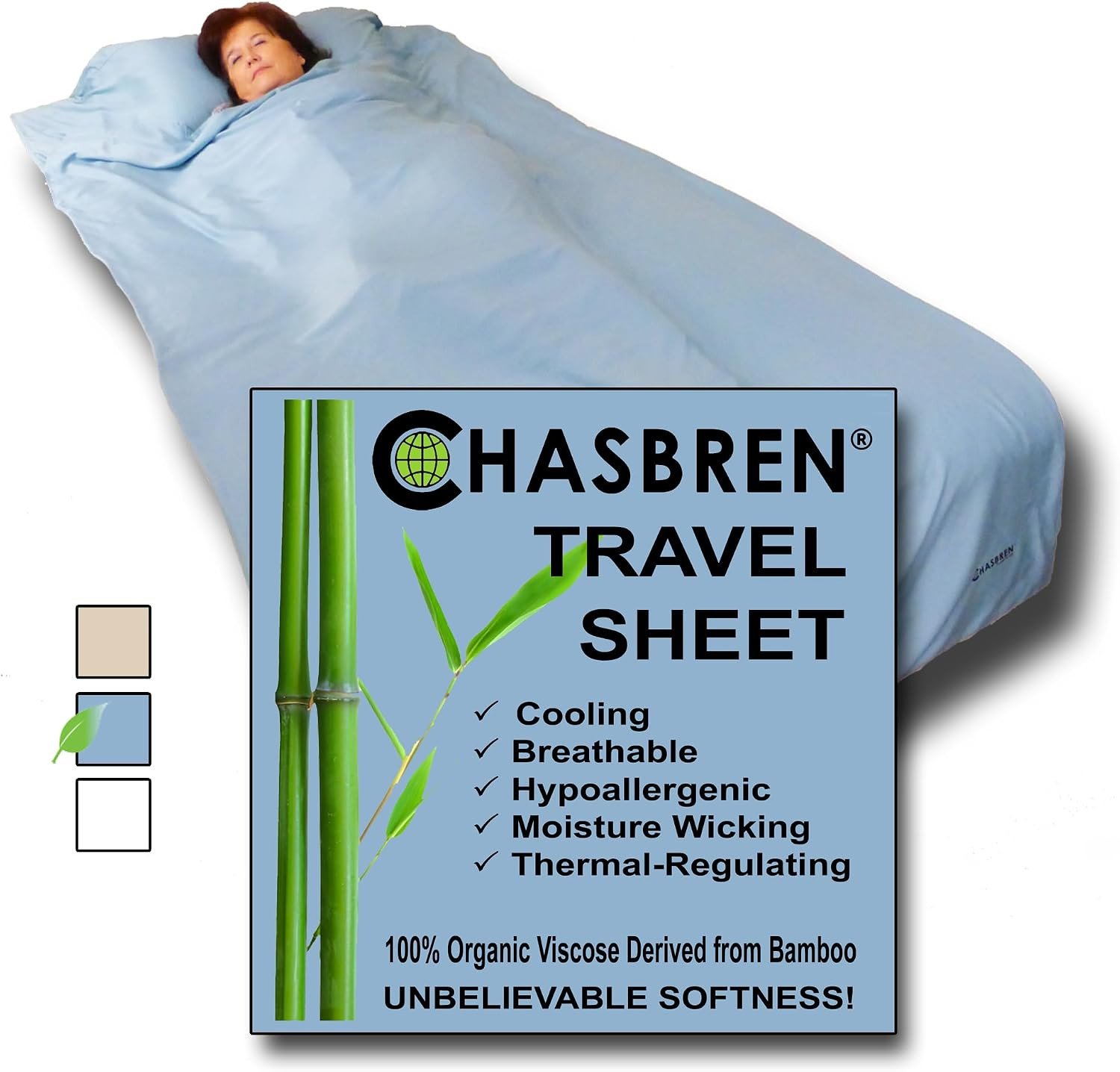 Organic Bamboo Travel Sheet - Soft, Roomy, with Pillow Pocket & Zippers gallery