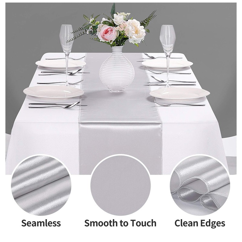 Silver Satin Table Runner 12x108 inch 10 Pack Wedding Birthday Banquet gallery