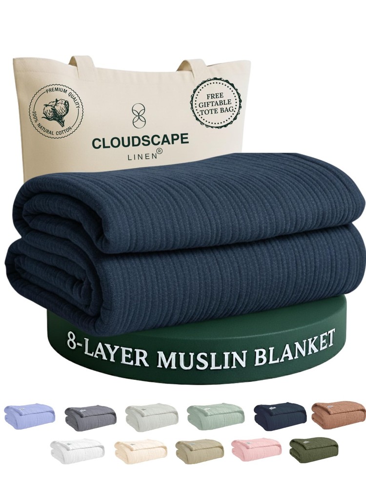 CLOUDSCAPE 8 Layer Muslin Blanket for Adults, 100% Cotton Muslin Blanket King...