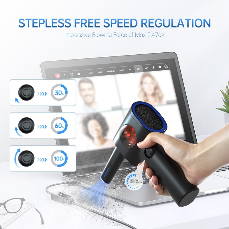 ATEngeus Compressed Air Duster, Stepless Speed Electric Duster with Black gallery