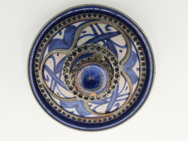 Moroccan Handmade Ceramic Tagine Pot Decorative Metal Blue Design 2-Piece 3.5" gallery