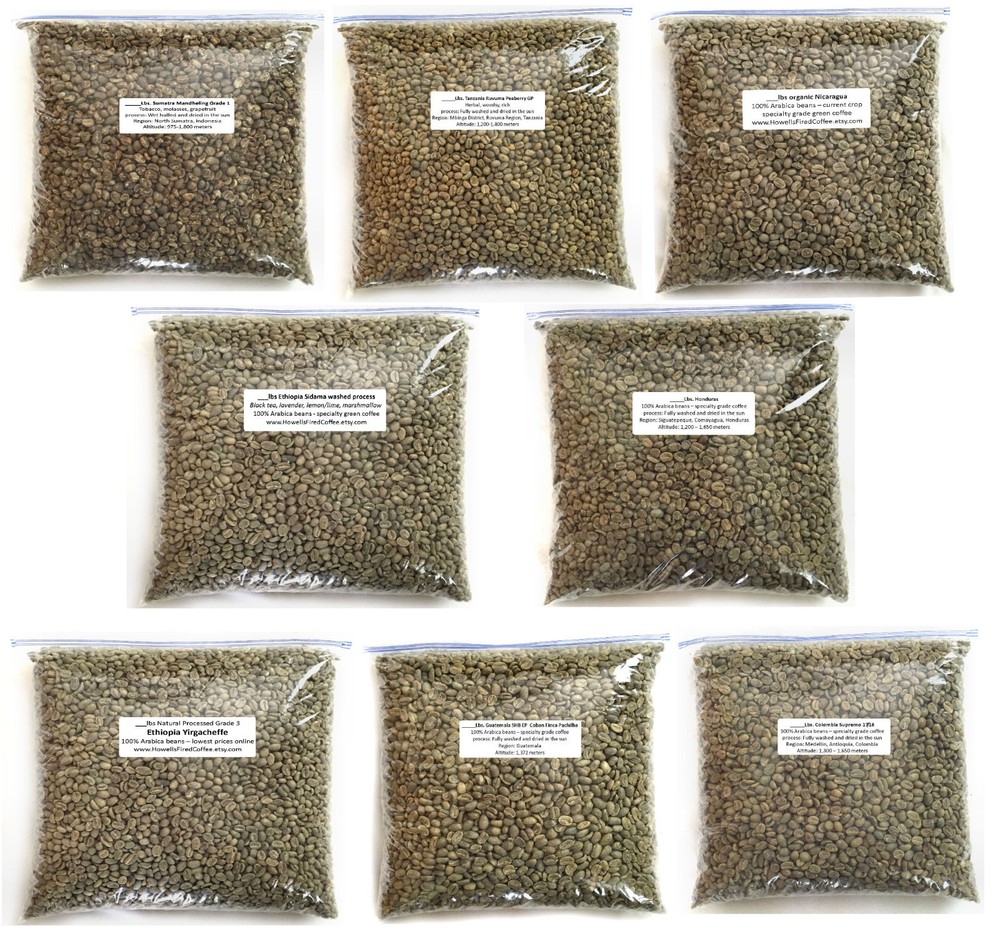 8 lbs Green Coffee Bean Sample Pack - 8 one-pound coffee samples