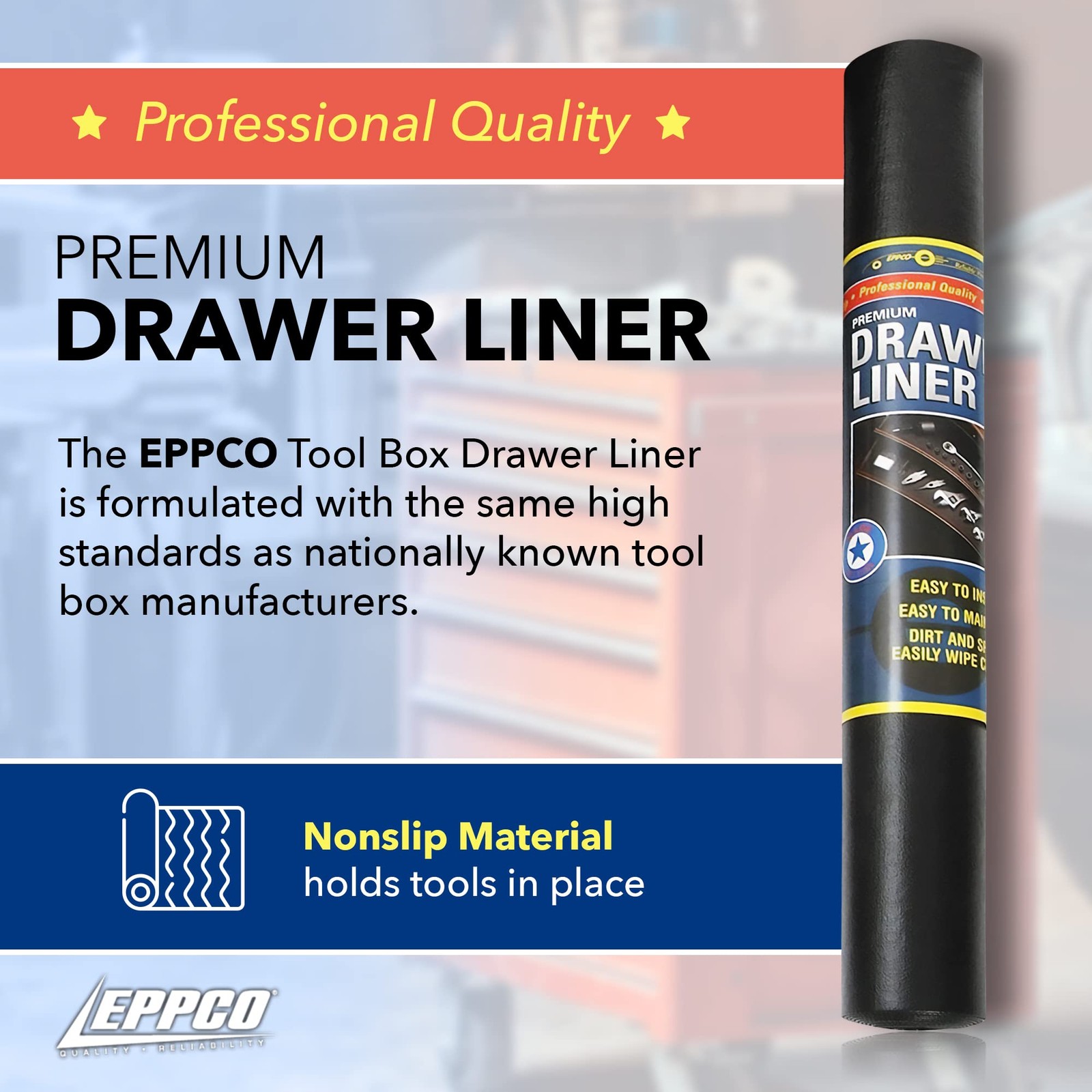 EPPCO Enterprises Tool Box Drawer Liner 24-inch Wide x 72” 24"W x 72"L, Black gallery