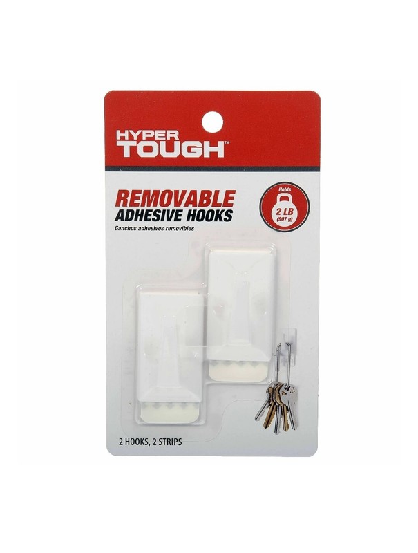 [2X] HyperTough Medium Removable Square Hooks 2-Pk W/Adhesive Strips 2 lb. [B53] gallery